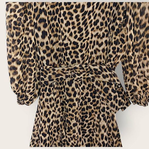 Zara Womens Dress Sz M Cheetah Animal Print Ruffle Princess Coastal Cowgirl Belt - Picture 9 of 16